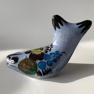 Vintage Tonala Mexican Folk Art Pottery Whale Figurine Collectible